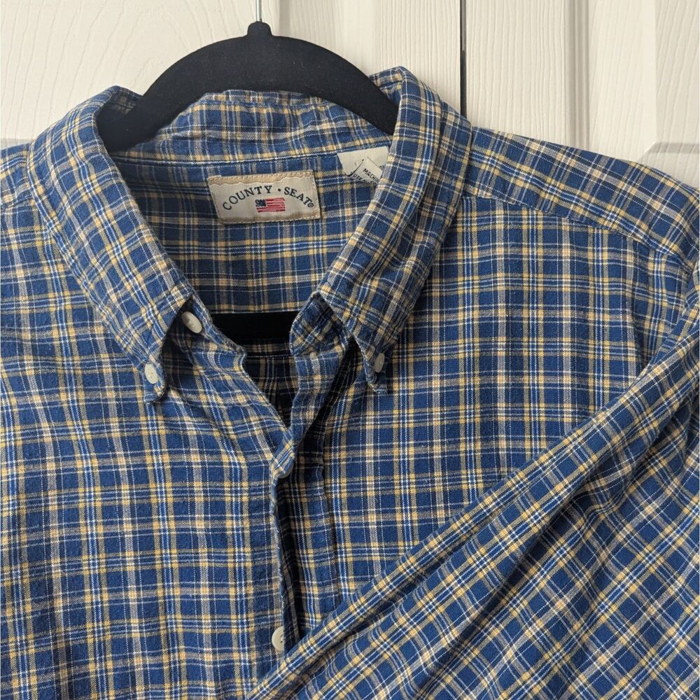 Vintage 1990s County Seat Plaid Button Up Shirt Men's Large Basic 100% Cotton